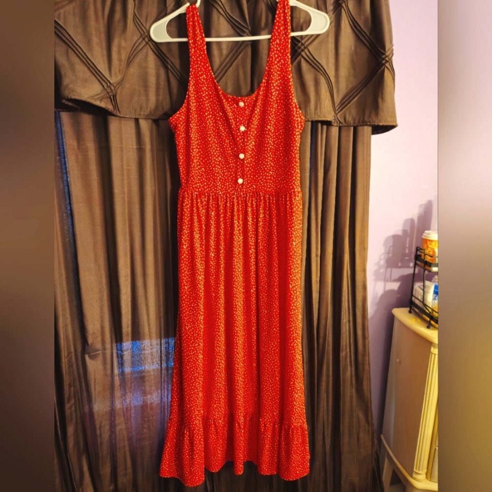 Red dress with white polka dots
